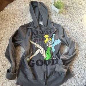Cute 2000’s vintage Tinker Bell grey Peter Pan Disney zip up hoodie.